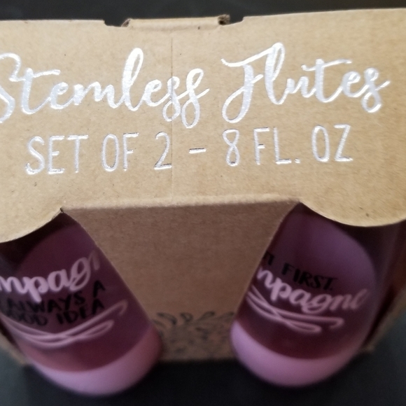 STEMLESS CHAMPAGNE FLUTES PAIR - PINK & CLEAR - NEW IN BOX SS1 - Picture 2 of 5